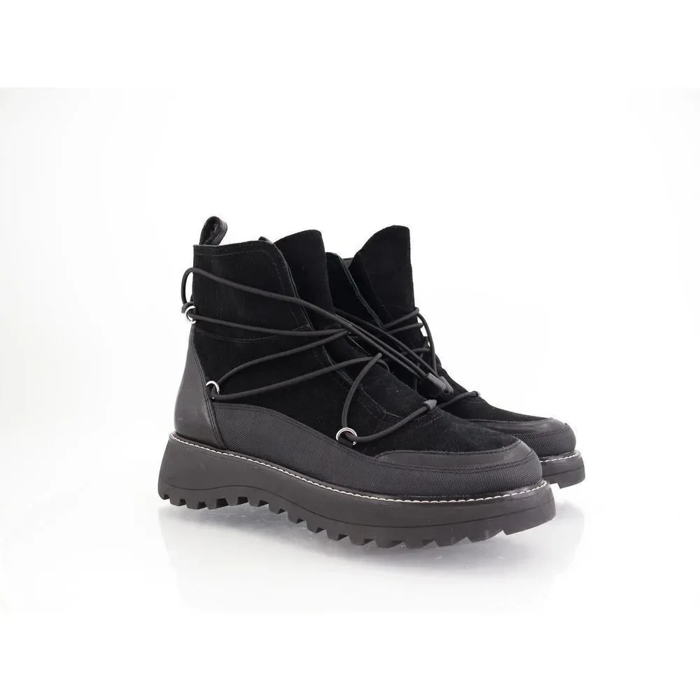 Lucky Brand Caelia Casual Bootie Womens 9.5 Black Leather Platform Wedge Lace Up